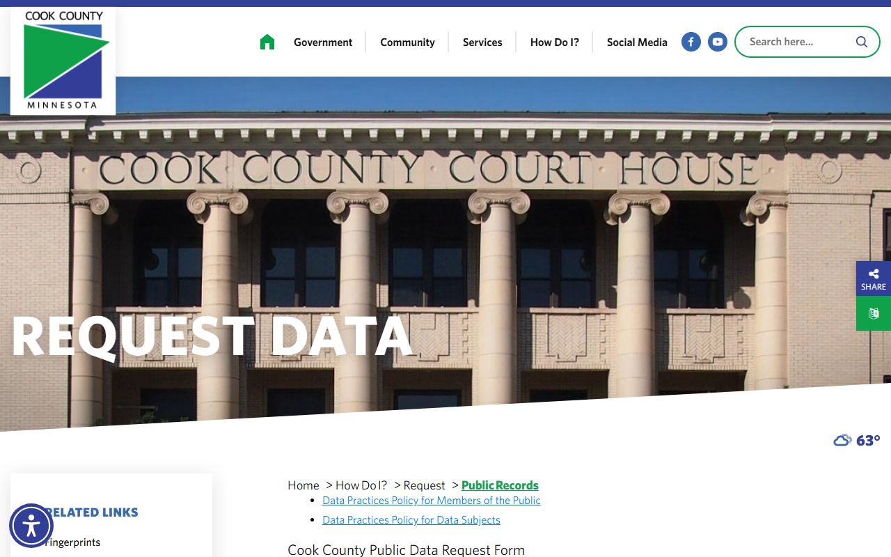 Cook County public data request form for jail inmate records