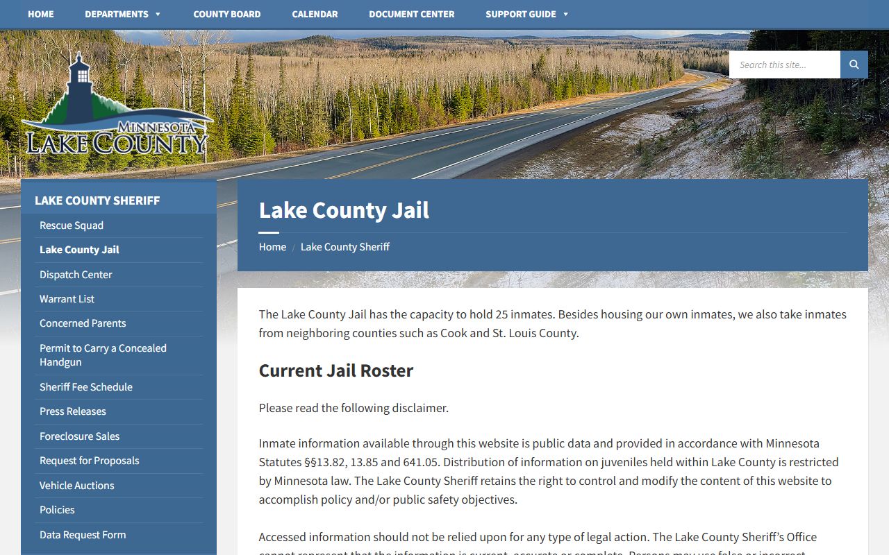 Lake County Jail official roster disclaimer and jail information page